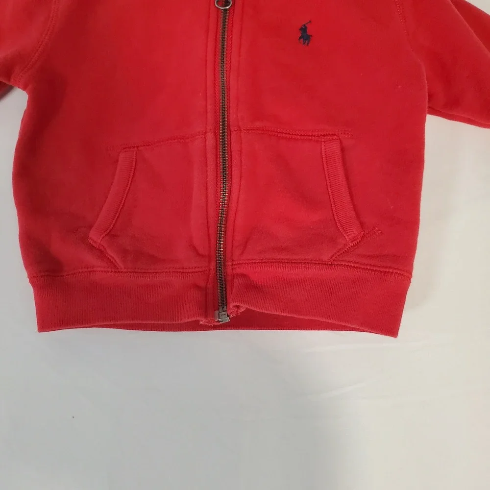 Polo Ralph Lauren Baby Boy Red Full Zip Fleece Hoodie Sweatshirt 9M Navy Pony